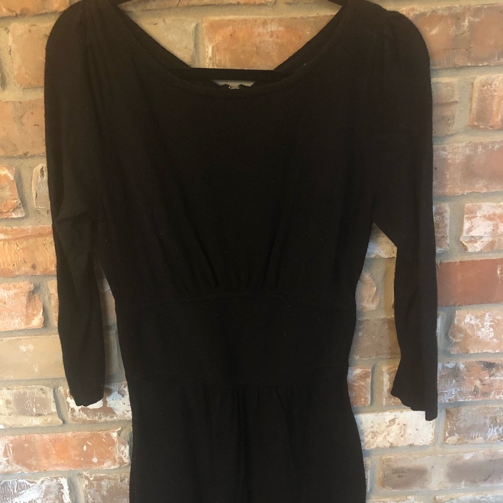 Black mini-sweater dress with cinched waist